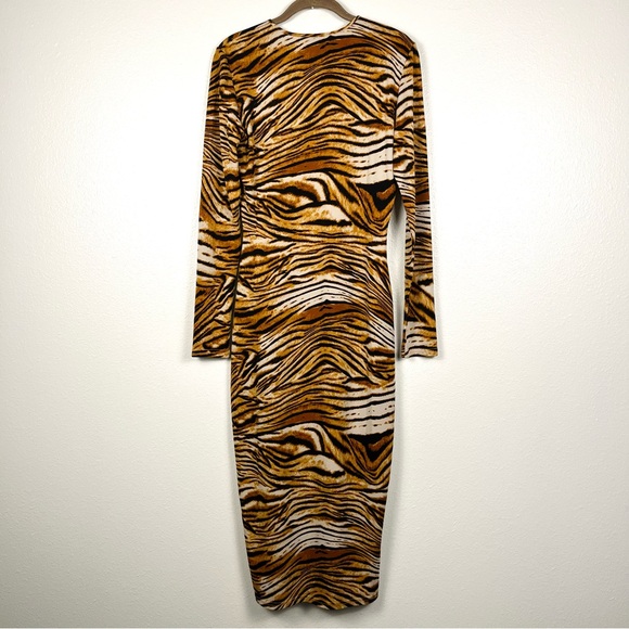 Ronny Kobo Large Tiger Animal Print Long Sleeve Stretch Jersey Midi Dress - Picture 6 of 6
